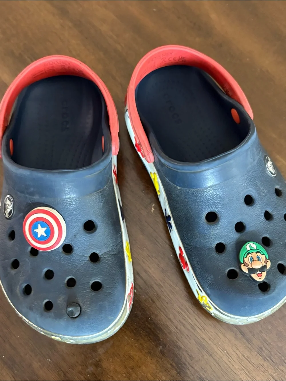Crocs Kids Sandals Size 11 Blue Mickey Mario Fair Condition Beach Play